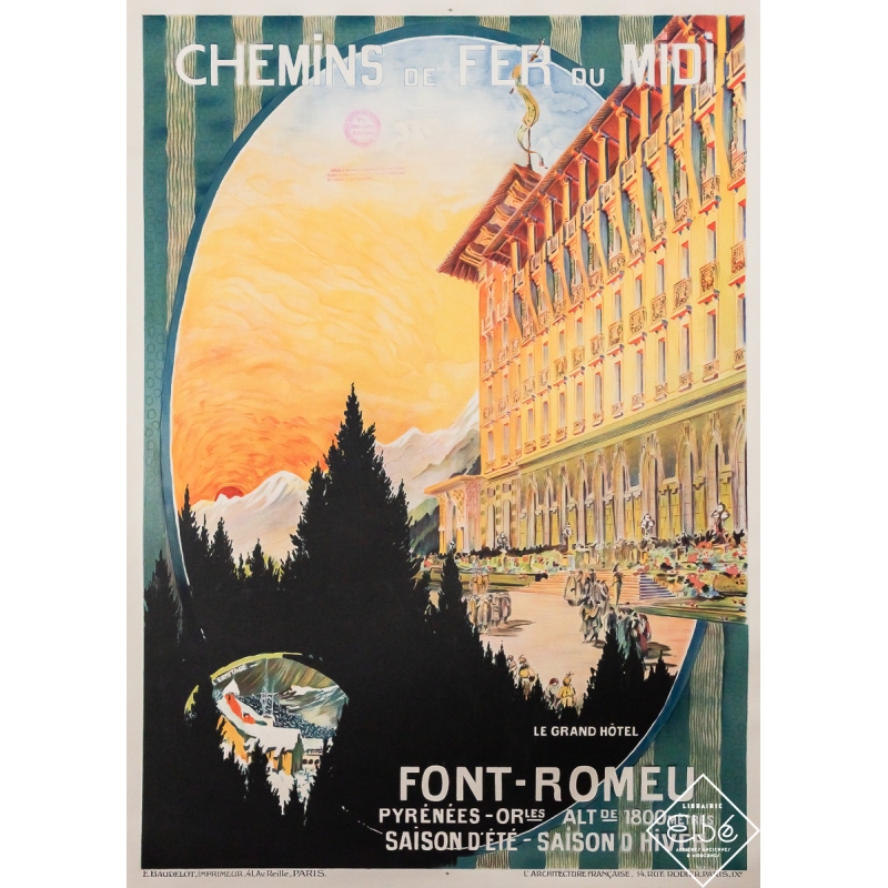 Affiche ancienne originale de voyage - Font-Romeu - Chemins de fer du Midi - Circa 1930 - 104.5 par 75.5 cm