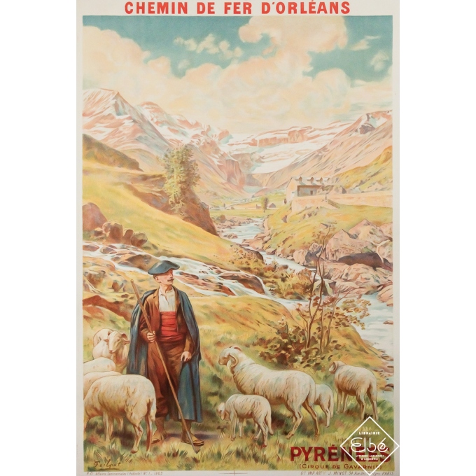 Affiche ancienne originale de voyage - Pyrénées - Chemin de fer d’Orléans - Toilpot - 105.5 par 73.5 cm