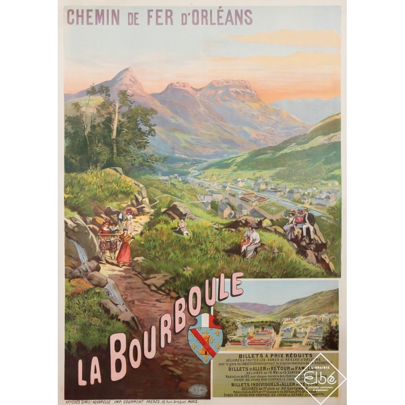 Original vintage travel poster La Bourboule - Chemin de fer d’Orléans - Tanconville - Circa 1898 - 41.54 by 29.92 inches