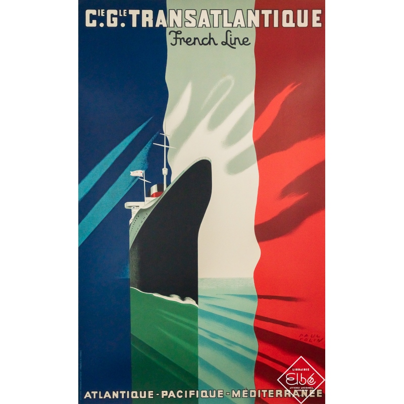 Original vintage poster Compagnie générale transatlantique - French Line - Paul Colin - Circa 1945 - 39.37 by 24.02 inches