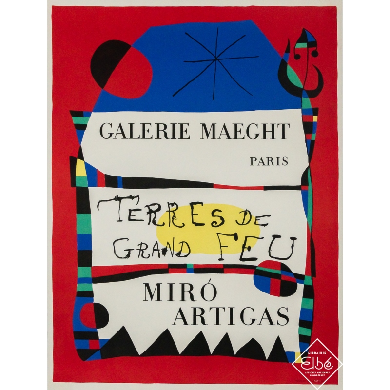 Vintage exhibition poster after Miró - Artigas Terres de grand feu - Circa 1960 - 28.35 by 21.06 inches