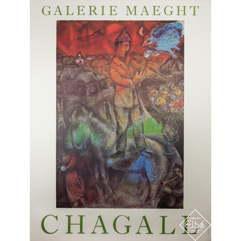 Affiche ancienne originale d'exposition d'après Marc Chagall - Chagall - Galerie Maeght - Circa 1980 - 160 par 120 cm