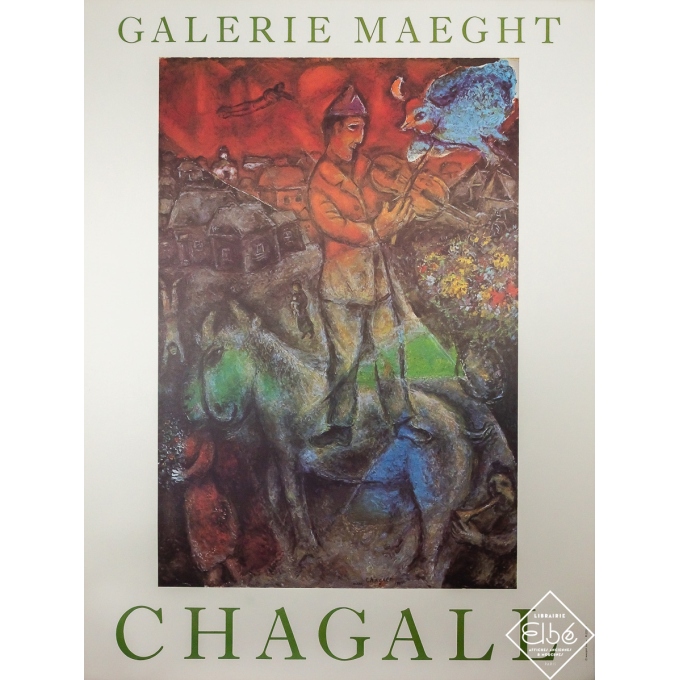 Affiche ancienne originale d'exposition d'après Marc Chagall - Chagall - Galerie Maeght - Circa 1980 - 160 par 120 cm