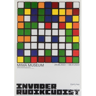 Vintage exhibition poster after Invader Invader Rubikcubist - Mima Muséum, Bruxelles - Invader - 23.62 by 15.94 inches