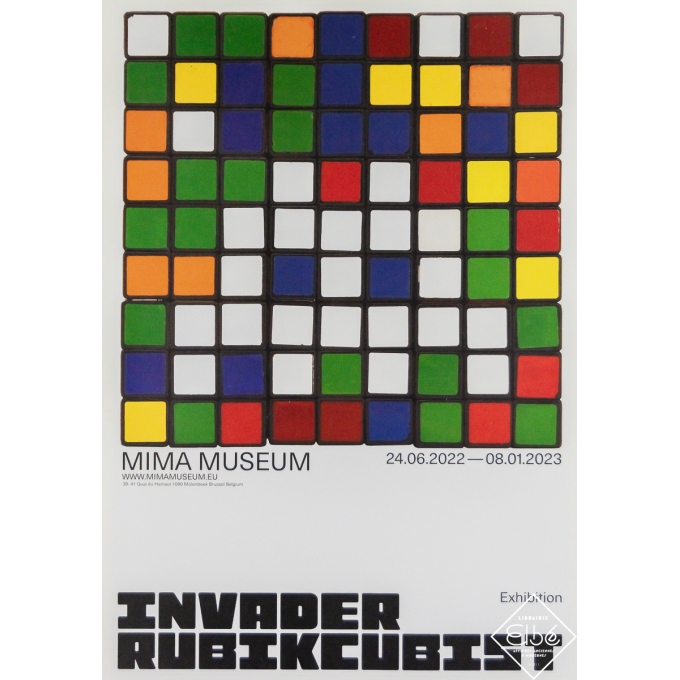 Vintage exhibition poster after Invader Invader Rubikcubist - Mima Muséum, Bruxelles - Invader - 23.62 by 15.94 inches