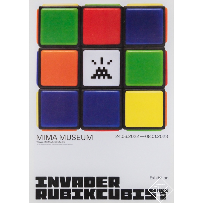Vintage exhibition poster after Invader Invader Rubikcubist - Mima Museum Bruxelles - Invader - 23.62 by 15.94 inches