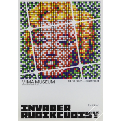 Affiche ancienne originale d'exposition d'après Invader - Invader Rubikcubist - Mima Museum Bruxelles - Invader - 60 par 40.5 cm