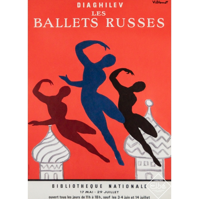 Affiche ancienne d'exposition d'après Bernard Villemot - Diaghilev Les ballets russes - Bernard Villemot - 56 par 40 cm