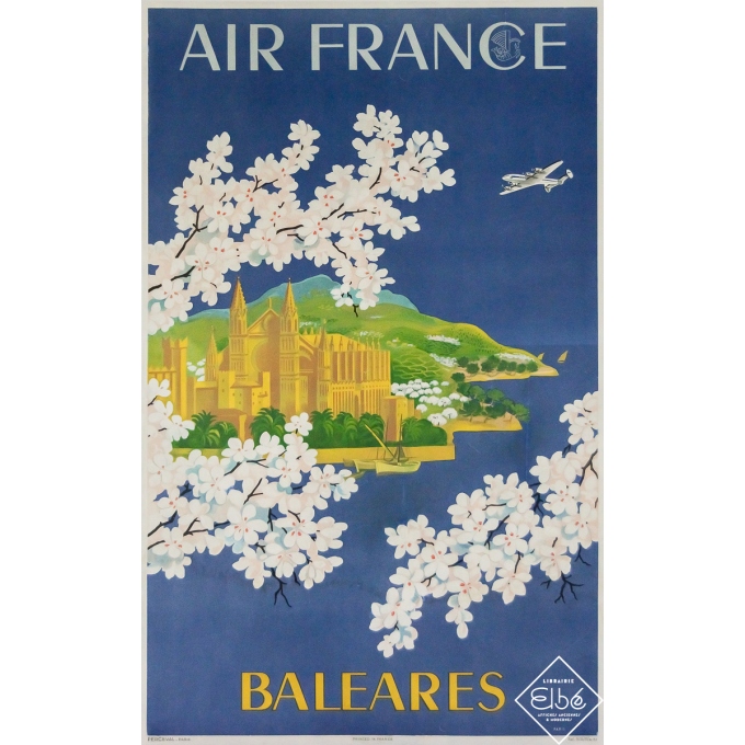 Original vintage travel poster Air France Baléares - Lucien Boucher - 38.39 by 23.82 inches