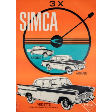 Original vintage advertising poster Simca - Circa 1950 - 50.2 by 35.63 inches