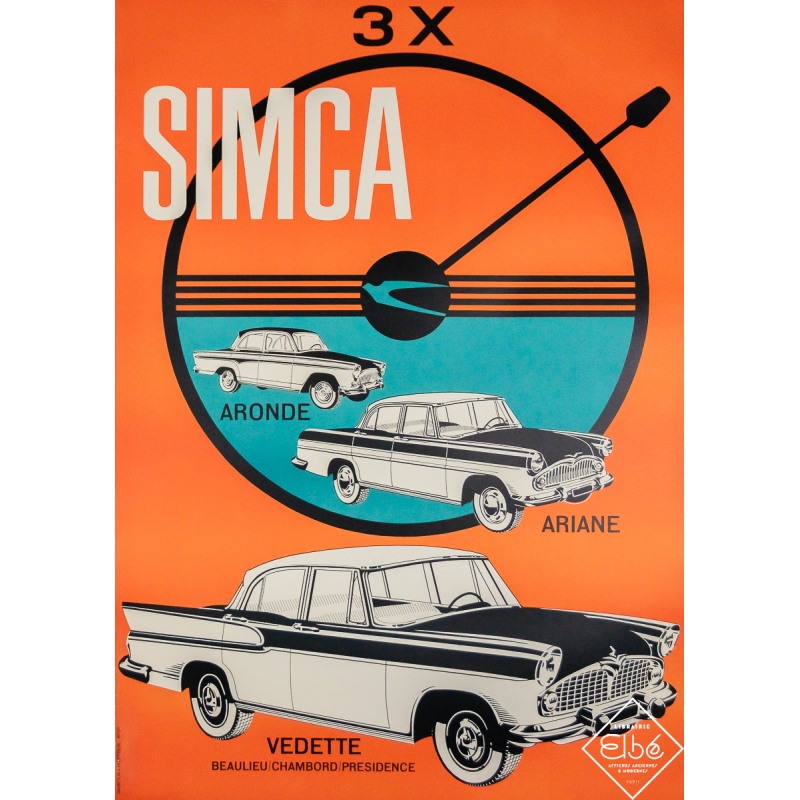Original vintage advertising poster Simca - Circa 1950 - 50.2 by 35.63 inches