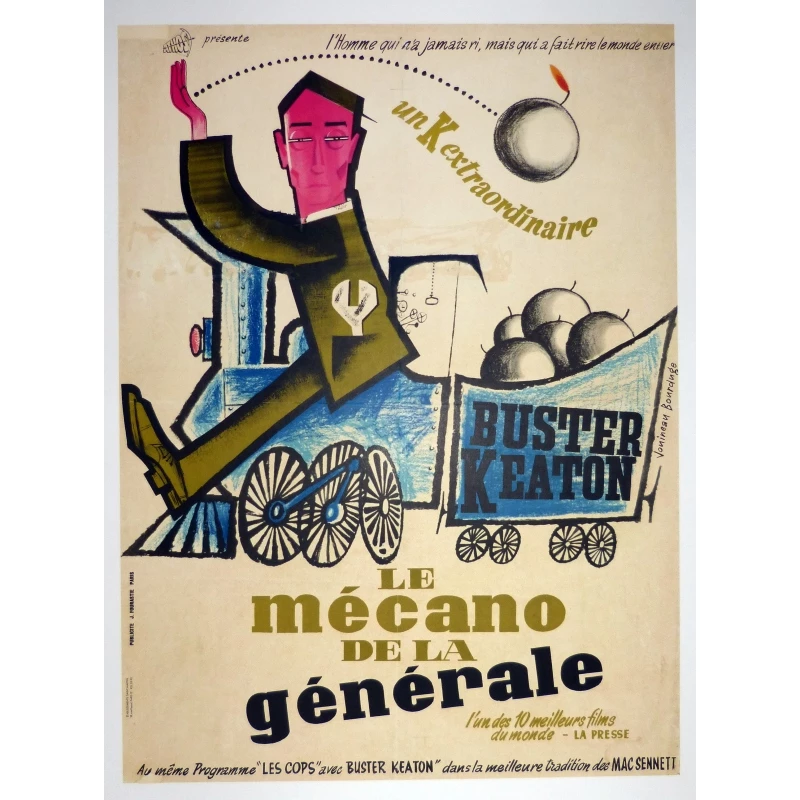 Affiche ancienne de cinéma du film Le Mécano de la Générale 1927