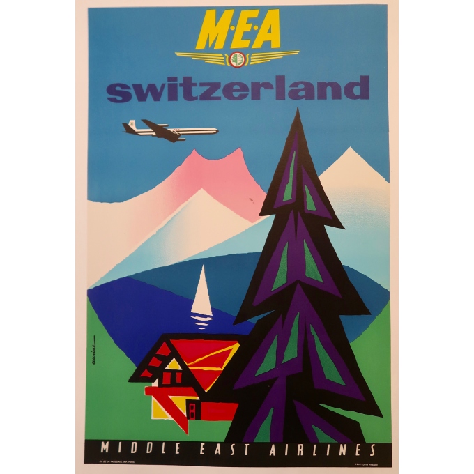 Affiche ancienne de voyage - Auriac - M.E.A Switzerland - Circa 1960