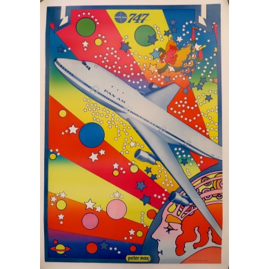 Affiche ancienne de voyage - Peter Max - Panam 747 - 1969