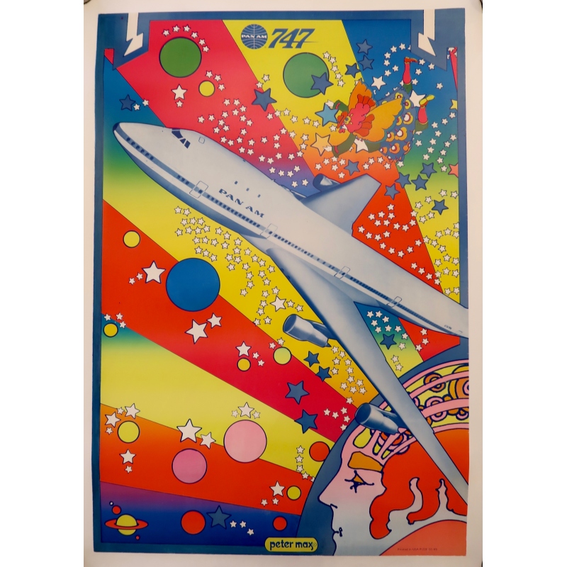 Affiche ancienne de voyage - Peter Max - Panam 747 - 1969
