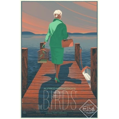 Affiche en sérigrapiie  de Laurent Durieux du film culte  THE BIRDS 