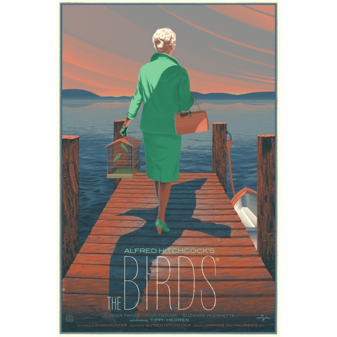 Affiche en sérigrapiie  de Laurent Durieux du film culte  THE BIRDS 