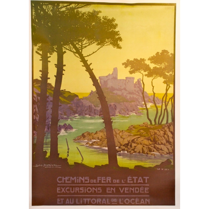 Poster of L'Ile d'yeu - Railways state signed by Geo Dorival 1911