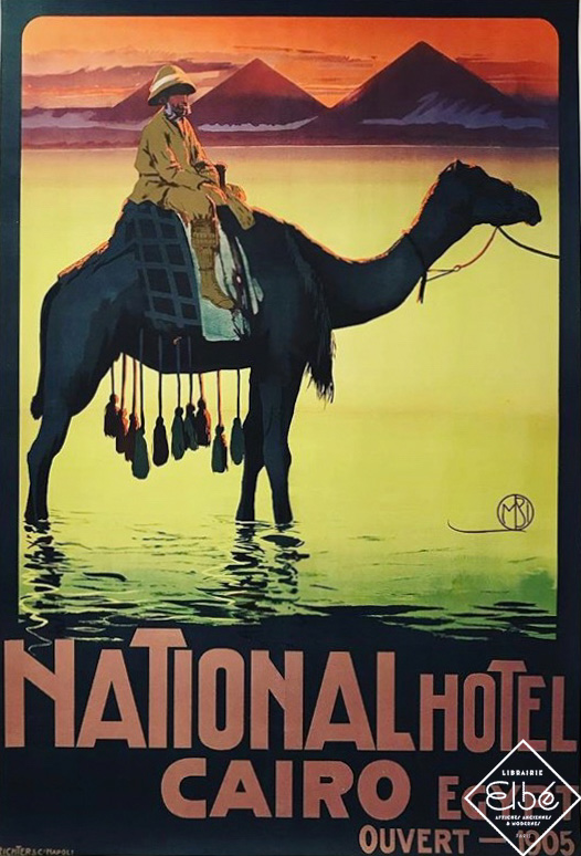 Affiche ancienne National Hotel Cairo Borgoni 1920