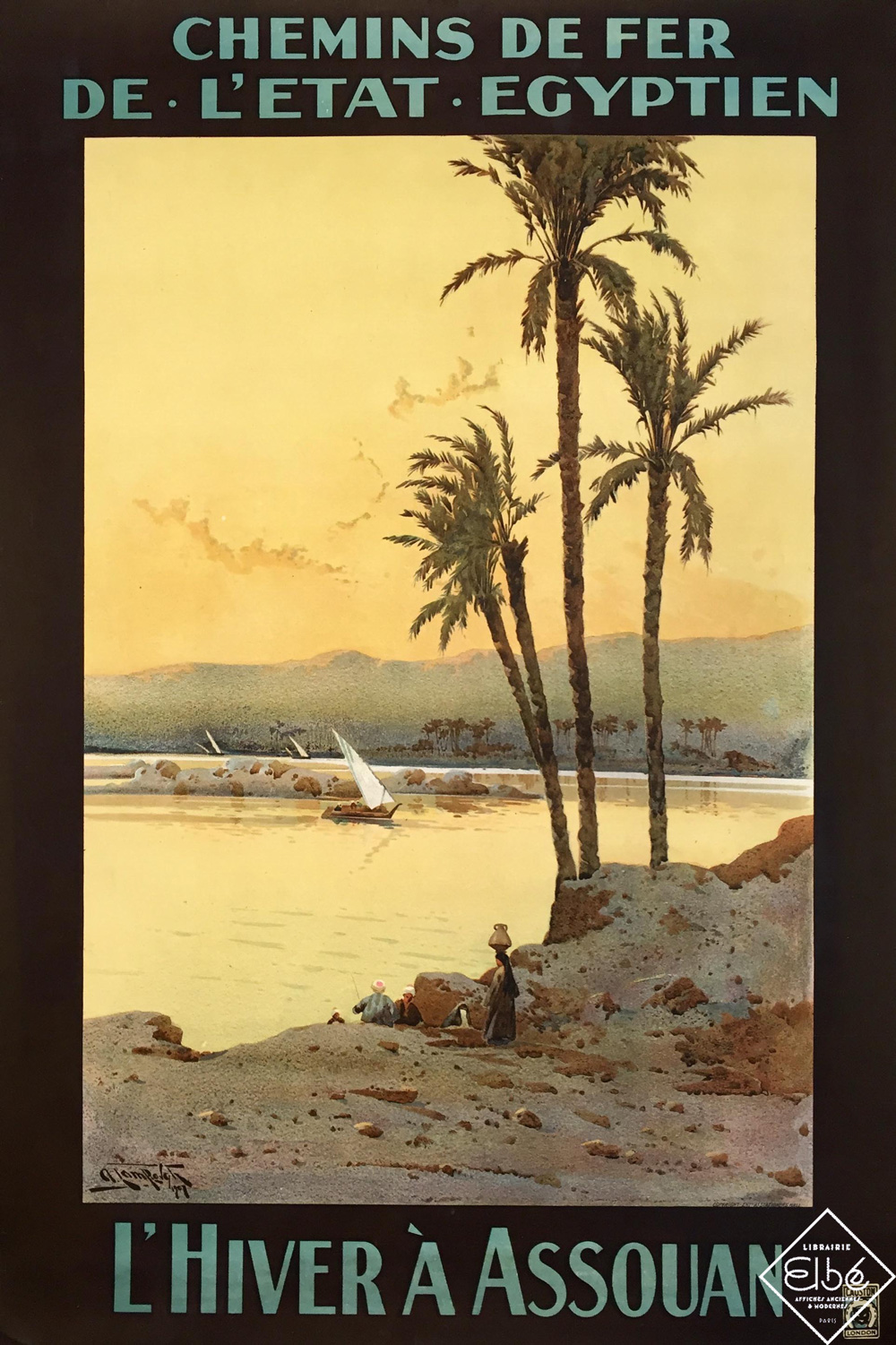 Affiche ancienne L'hiver à Assouan Egypte